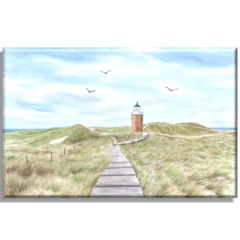 Leinwand 40 x 30 cm Keilrahmen Canvas-Leinen Aquarell Kunst Maritim Druck Kunstdruck Leuchtturm Rotes Kliff Kampen Sylt Nordsee Meer Strand Dünen